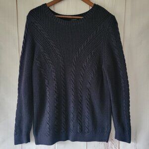 Talbots Cable Knit Crewneck Long Sleeve Sweater, Women’s L, Navy Blue, Chunky